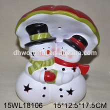 Figurine do boneco de neve dobro do dobro com conduzido para a decoração 2015 do Natal